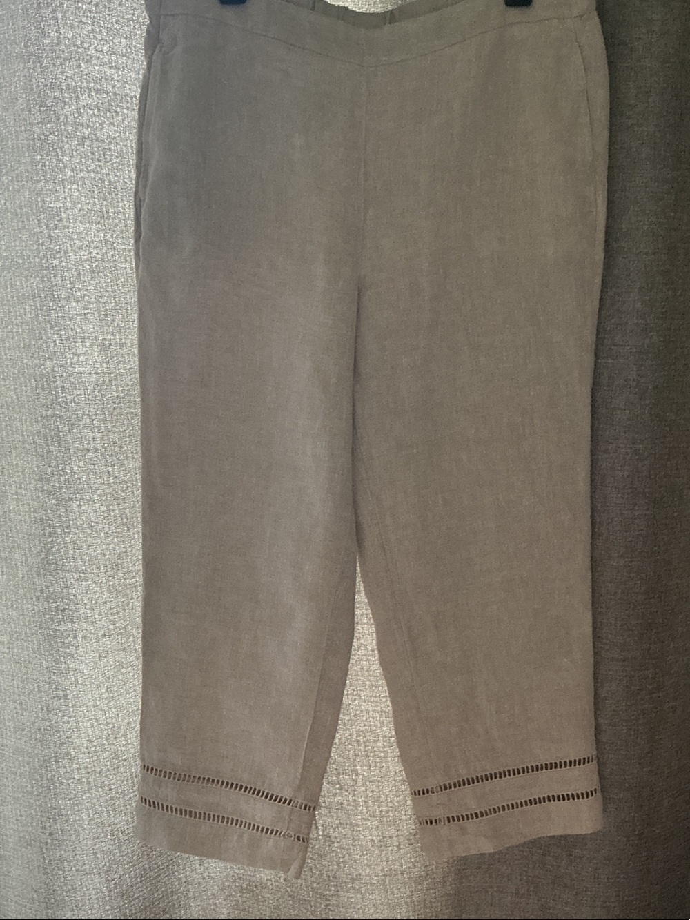 Chico's Brown Cropped Linen-Blend Pants with Ladder Hem